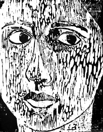 Gravure sur bois, autoportrait